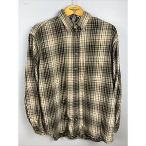 Cabela's Flannel  Button Up Long Sleeve Men’s Large TALL Cotton Plaid Green